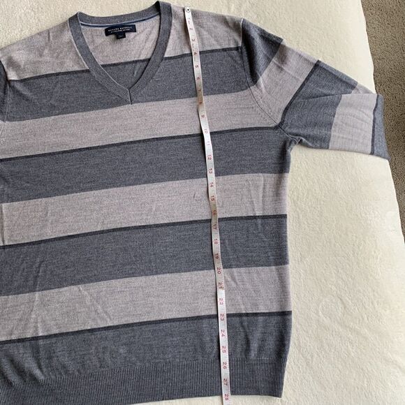 Sweater Merino Wool Banana Republic Men's Large Tall Gray Striped v-neck - Picture 6 of 7